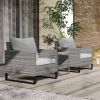 3PCS Patio Set, Wicker Bistro Set with Cushions, Rattan Chairs and Glass Coffee Table for Backyard, Porch, Balcony, Gray