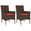 Patio Chairs with Cushions 2 pcs Brown Poly Rattan