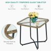 3-Piece Patio Bistro Set with 2 Rattan Chairs and Square Glass Coffee Table