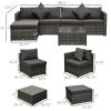 6PC Outdoor Rattan Sofa Set Charcoal Cushions Wicker Sectional Patio Furniture with Ottoman & Coffee Table