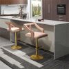 Luxury Dutch Velvet Bar Stools with Adjustable Height (25"-34"), Swivel Seat & Gold Metal Base - PINK