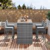 GO 5-pieces Outdoor Patio Wicker Bar Set, Bar Height Chairs With Non-Slip Feet And Fixed Rope, Removable Cushion