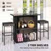 5 Piece Rattan Wicker Bar Set, High Top Outdoor Table and Chairs, Bar Height Patio Set, 2 Shelves & 4 Bar Stools, Brown