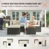 3 Piece Patio Furniture Set, Wicker Outdoor Patio Conversation Furniture Set with Cushions, Glass Top Table, Beige