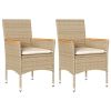 Patio Chairs with Cushions 2 pcs Beige Poly Rattan