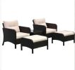 5 Pieces  Lounge Chair Outdoor Patio Conversation Set with 2 Cushioned Chairs, 2  Tempered Glass Top Coffee Table