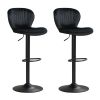 2-Pack Adjustable Height Bar Stools with 360° Swivel, Dutch Velvet Upholstered Bar Chai - Black