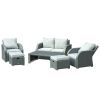 6-PCs Patio Furniture Sets Outdoor Wicker Sofa Set Rattan Angle Adjustable Recline Single Chair Conversation Set, Ottomans