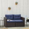 2-Piece Wicker Sofa Set, Outdoor Rattan Furniture with Curved Armrests, Cushions in Dark Blue