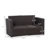 2-Piece Wicker Sofa Set, Outdoor Rattan Furniture with Curved Armrests, Cushions in Dark Blue