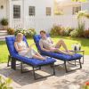 Folding Chaise Lounge Chair Outdoor Tanning Chair Set of 2 with 5-Position Backrest, Cushions, Side Pocket, Gray/Blue