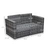 2-Piece Wicker Sofa Set, Outdoor Rattan Furniture with Curved Armrests, Cushions in Grey