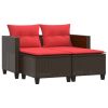 Garden Sofa Brown, Red PE rattan, Steel, Polyester 2-seater