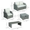 6-PCs Patio Furniture Sets Outdoor Wicker Sofa Set Rattan Angle Adjustable Recline Single Chair Conversation Set, Ottomans
