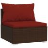 Garden Lounge Set Brown PE rattan, powder-coated steel, glass