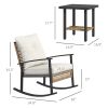 3 Pieces Bistro Set, Patio Wicker Furniture Set with Button Tufted Cushions, Rattan Rocking Chairs, Coffee Table, White