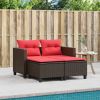 Garden Sofa Brown, Red PE rattan, Steel, Polyester 2-seater