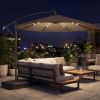 10 ft Cantilever Patio Umbrella with Light, Weight, Offset Hanging Outdoor Umbrella with Protective Cover, Tan