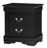1pc Black Finish Two Drawers Louis Philip Nightstand Solid Wood Contemporary & Simple Style