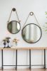 19.5" in Handsome Cleveland Mirror with Rope Strap Contemporary Design Circle Mirror with Grey Round Metal Frame for Wall Decor Bathroom
