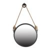 19.5" in Handsome Cleveland Mirror with Rope Strap Contemporary Design Circle Mirror with Grey Round Metal Frame for Wall Decor Bathroom