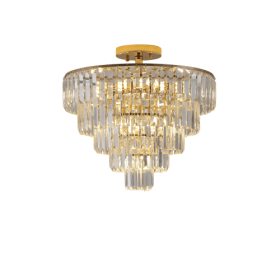 Golden Crystal Chandelier, 5-layer Round Semi-recessed Chandelier Lamp