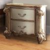 Wooden Nightstand with Two Drawers, Gold And Bone White