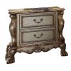 Wooden Nightstand with Two Drawers, Gold & Bone White