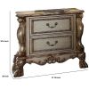 Wooden Nightstand with Two Drawers, Gold & Bone White