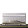 Wooden queen size bed with block legs and Crystal Accented Headboard, White