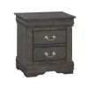 Traditional Style Wooden Nightstand with Two Drawers and Metal Handles, Dark Gray
