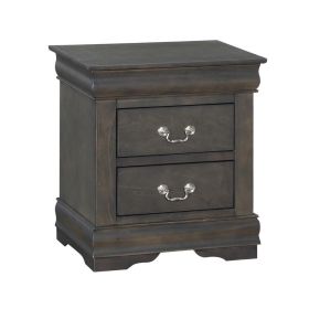 Traditional Style Wooden Nightstand with Two Drawers and Metal Handles, Dark Gray