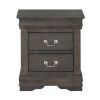Traditional Style Wooden Nightstand with Two Drawers and Metal Handles, Dark Gray