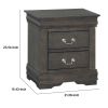 Traditional Style Wooden Nightstand with Two Drawers and Metal Handles, Dark Gray