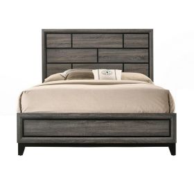 Transitional Style Wooden Queen Size Bed with Brick Elements Panel Headboard