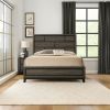 Transitional Style Wooden Queen Size Bed with Brick Elements Panel Headboard