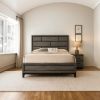 Transitional Style Wooden Queen Size Bed with Brick Elements Panel Headboard