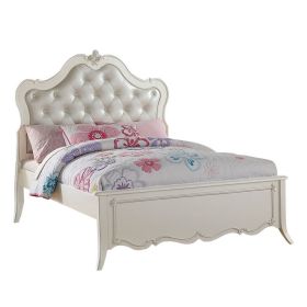 Pine Wood Twin Bed With Button Tufted Headboard, Pearl White