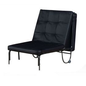 Adjustable Metal Futon with Faux Leather Upholstered Tufted Details and Casters