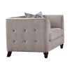 Fabric Upholstery Chair With Button Tufted Backrest And Sides, Light Gray