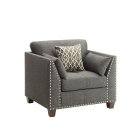 34 Inch Wide Nailhead Fabric Upholstered Accent Chair, Gray