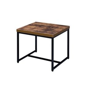Contemporary Style Rectangular Wood and Metal End Table, Brown and Black