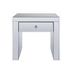 Wood and Mirror End Table with One Drawer, Clear