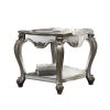 Side End Table, Scalloping, Polyresin Carvings and Bottom Shelf, Silver