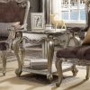 Side End Table, Scalloping, Polyresin Carvings and Bottom Shelf, Silver