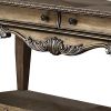 Wooden Sofa Table With Two Drawers And Bottom Shelf, Vintage Oak Brown