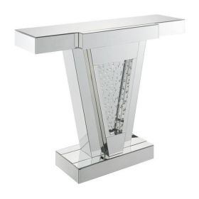 Wood and Mirror  Console Table with Faux Crystals Inlay, Clear