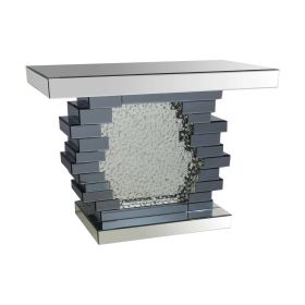 Wood and Mirror Console Table with Studded Faux Crystals, Black and Clear