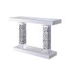 Wood and Mirror Console Table with Two Pedestal Base, Clear and Black