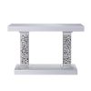 Wood and Mirror Console Table with Two Pedestal Base, Clear and Black